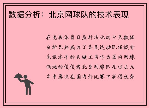 数据分析：北京网球队的技术表现